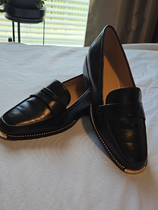 Coach Shoes - Black Leather Women's Penny Loafers with Gold Trim